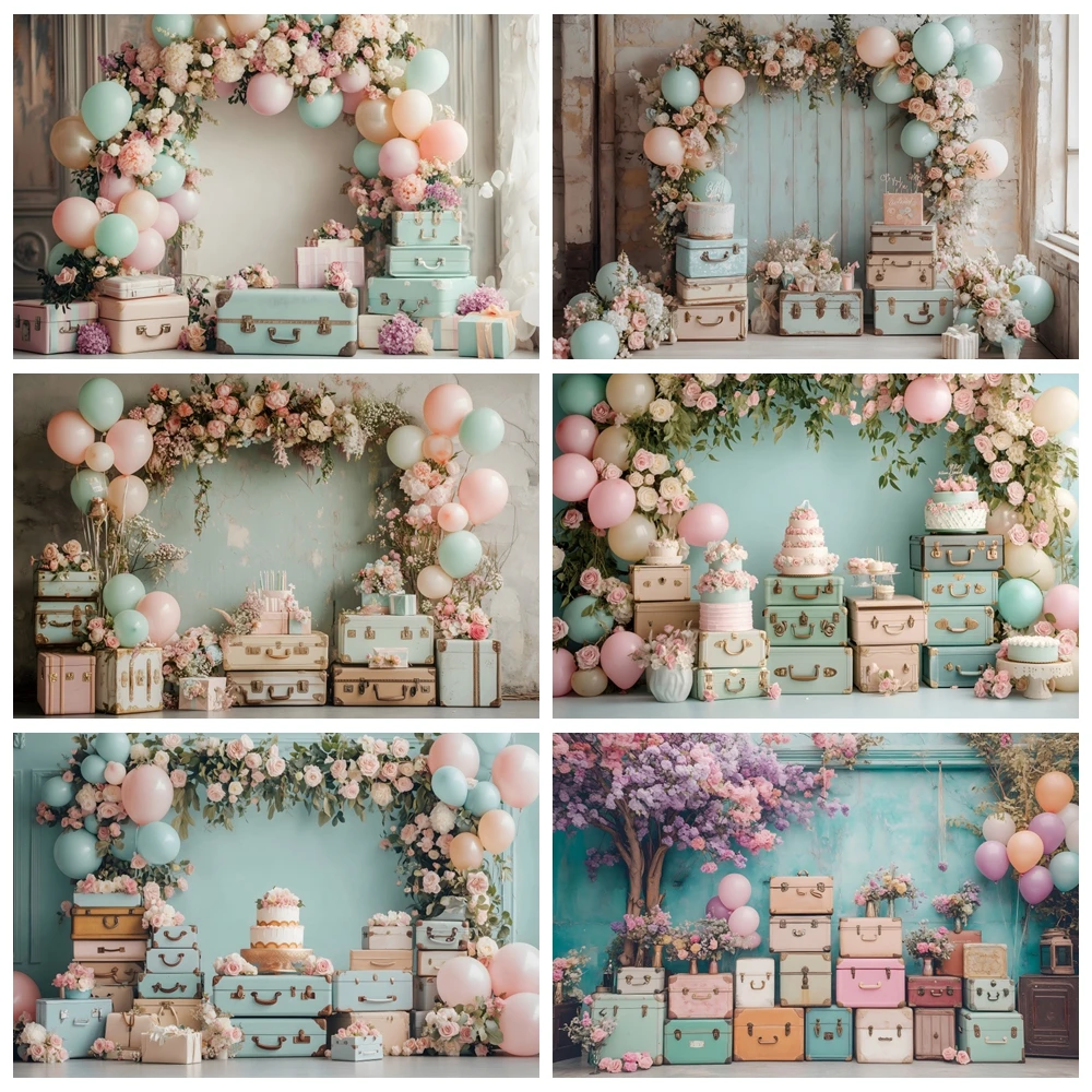 Spring Pink Flowers Arch Door Backdrop Boy Girl 1st Birthday Party Luggage Living Room Decor Photography Background Banner