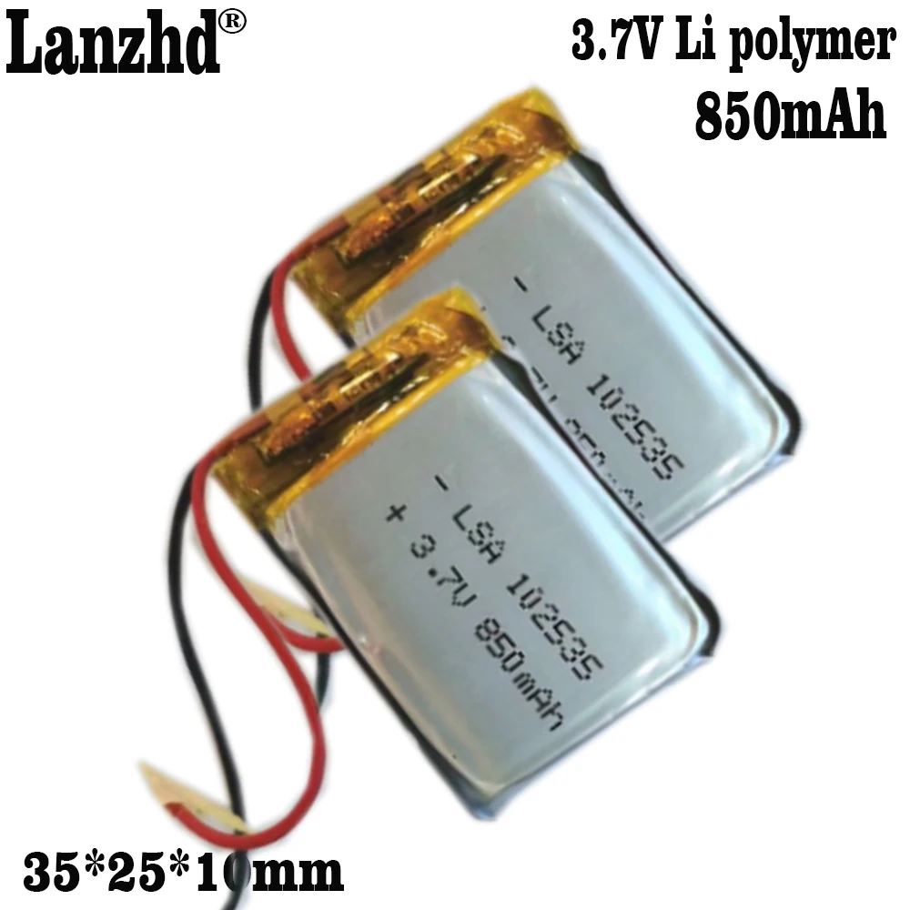 1-10pcs 3.7V lithium driving recorder battery 850mAh 102535 recording pen Li-ion Cell Urgent lamp