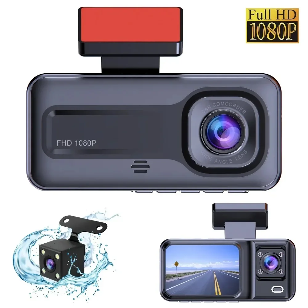 2.45-Inch Three-lens Driving Recorder Front and Rear and Inside 1080P Parking Monitoring Recorder Car DVR Dash Camera WIFI 170°