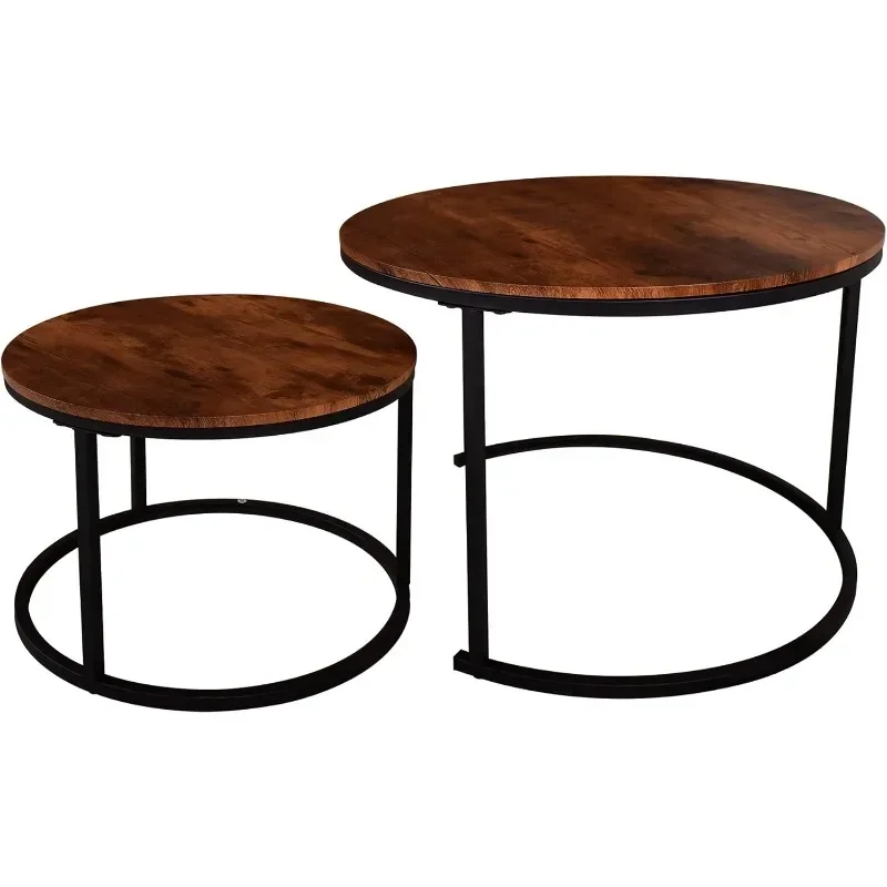 Round Coffee Table Set of 2 Modern Nesting Side End Table for Living Room,Round Wooden Coffee Table with Solid.