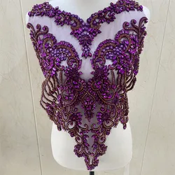 2PCS Handmade sew on fashion wedding rhinestone African collar necklace patches appliques sew on for party DIY or clothes