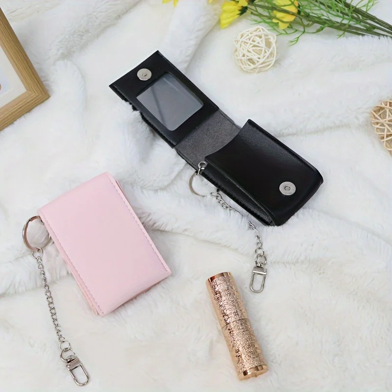 1Pc Portable Red Envelope, Makeup Pouch with Chain, Mini Lipstick Storage Bag, Lipstick Organizer with Mirror, Portable Makeup Bag, Fashionable Bag, Video Keychain Accessory