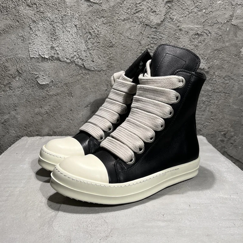 

Fashion Men's Casual Shoes Black Solid Shoes for Man Jumbo Shoelaces Men's Sneakers Lace-up Owen Rubber Shoes