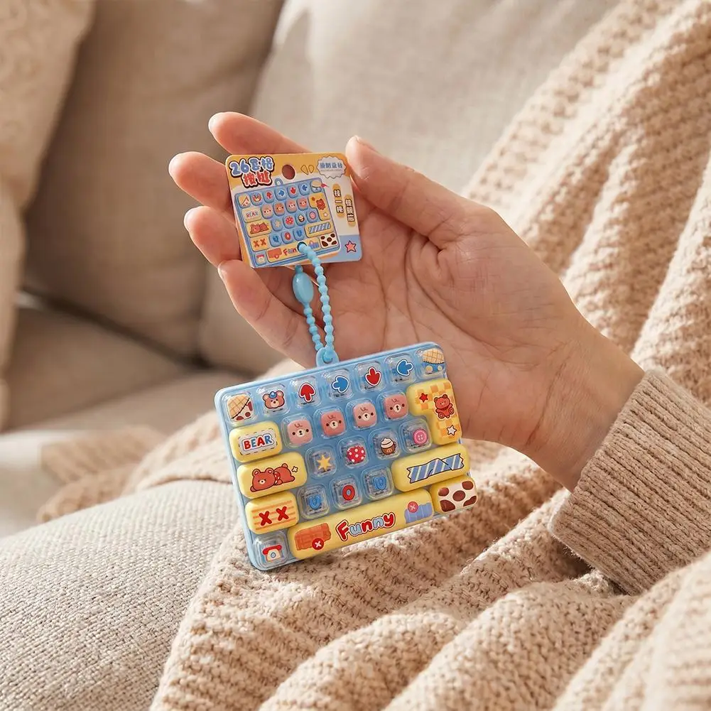 Cute Cartoon 26-Key Fidget Keyboard Toy Mechanical Click Press Button Stress Relief Portable Keychain Pendant Desk Toy