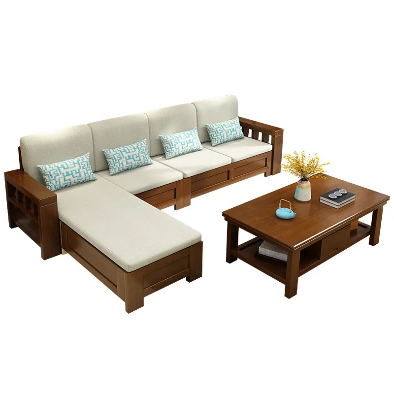 

rubber wood new Chinese furniture winter and summer dual-purpose living room storage corner all solid wood sofa combination