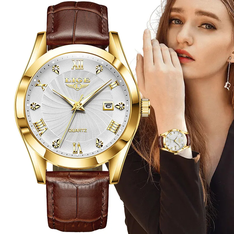 LIGE Frauen Uhr Mode Leder Militär Sport Wasserdichte Uhren Für Frauen Top Marke Luxus frauen Armbanduhr Reloj Mujer