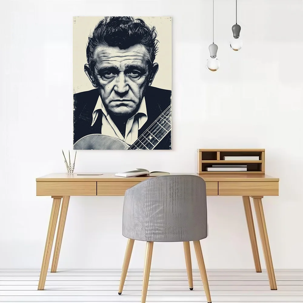 Johnny Cash Portrait With Guitar Canvas Wall Art Poster Personalized Photo Printing Perfect Gift for Room Ornaments Bedroom Arts
