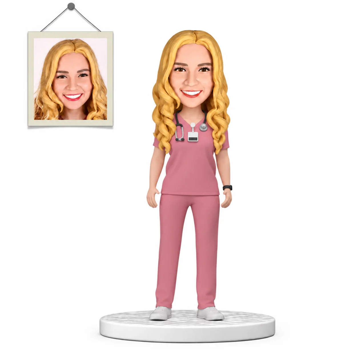 Custom Nurse Bobblehead in Pink Scrubs Personalized Female Medical Figurine from Photo Nurse Gift