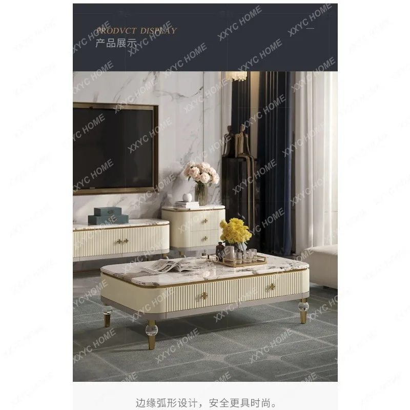 XX Hot sales Light luxury coffee table TV cabinet Modern living room,  high-end fashion square marble simple tea machin