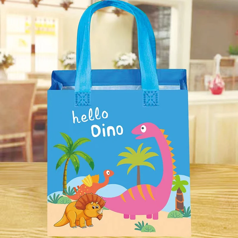 12pcs Cartoon Dinosaur Non-Woven Tote Bags Dino Reusable Grocery Bag Baby Shower Kid Birthday Party Decorations Snacks Gift Bags