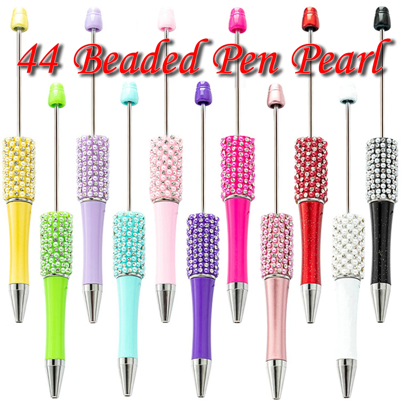 

44Pcs Beads Diamond Pen Wholesale Creative DIY Handmade Sticker Set Diamond Beaded Ballpoint Pens Advertising Gift Pen