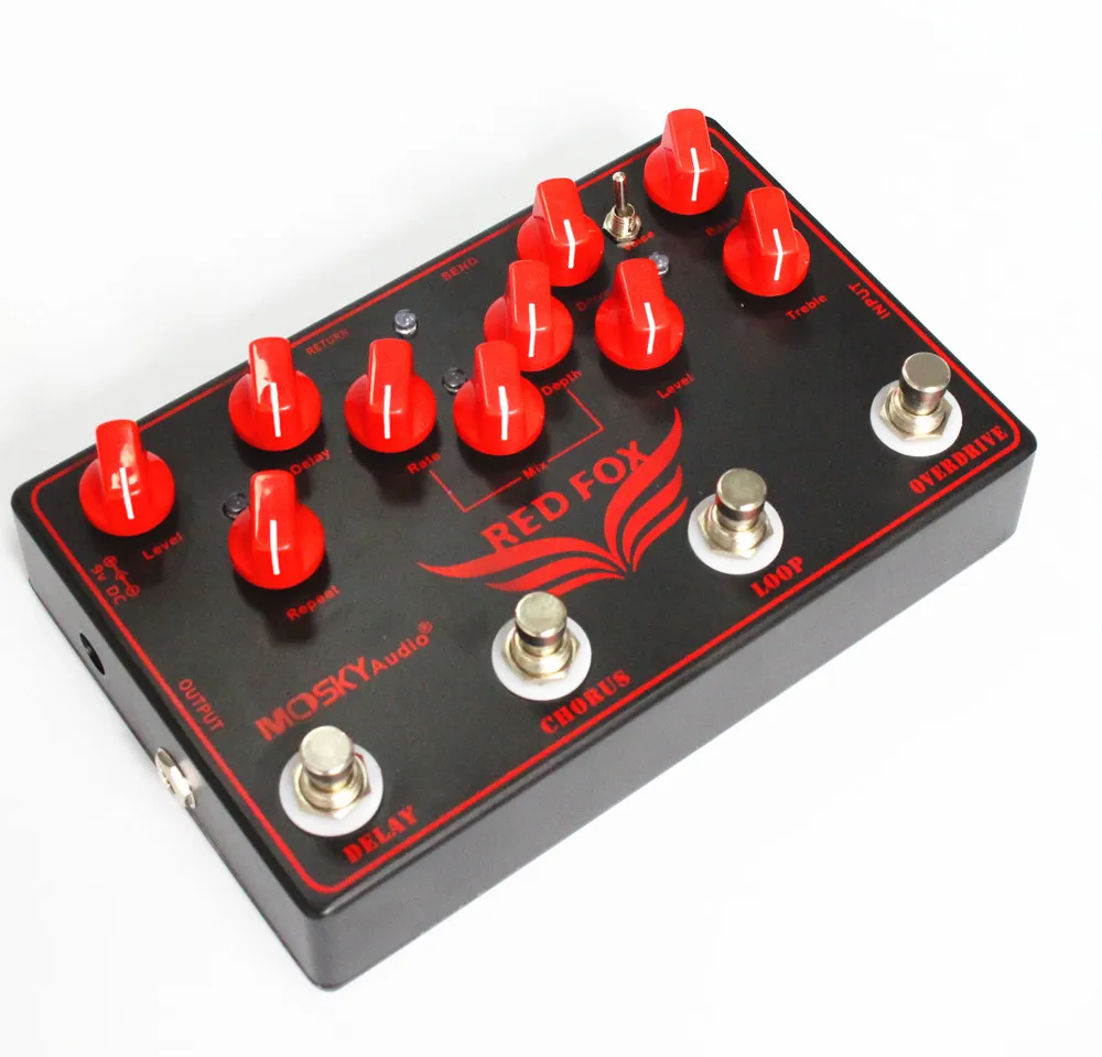 

MOSKY RED FOX Guitar Multi Effects Pedal 4-in-1 Overdrive, Reverb, Loop Station True Bypass for Electric Guitar & Bass Stage Use