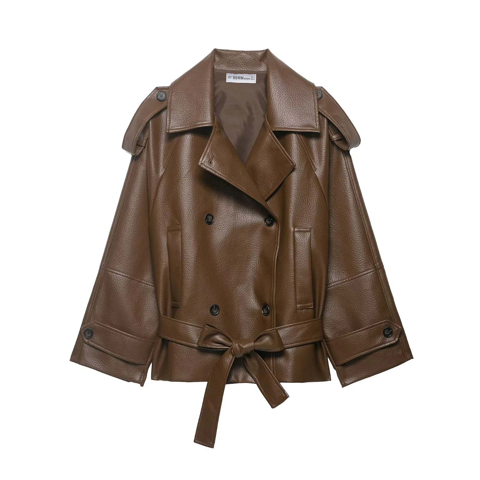 

Новая женская модная куртка-ветровка в европейском и американском стиле, ретро, из искусственной кожи, свободного кроя, с поясом