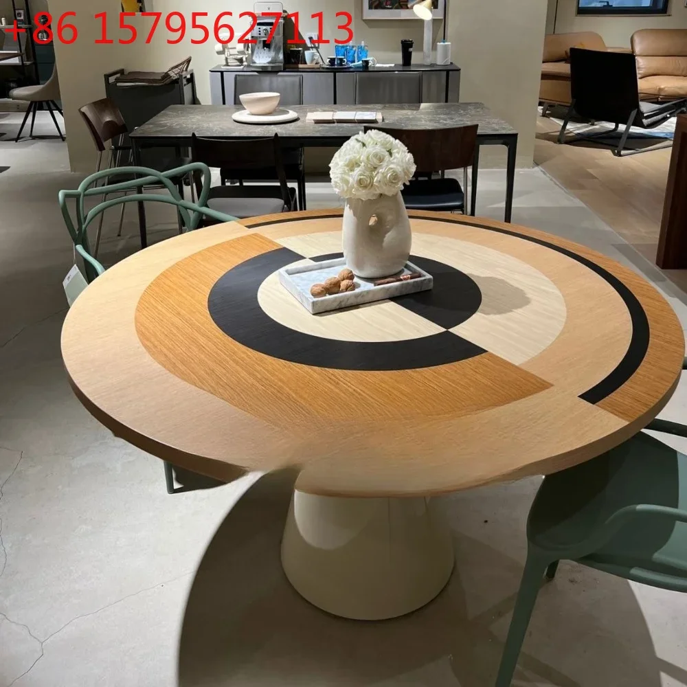

Simple modern art round color matching retro solid wood