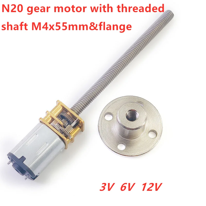 M4x55mm threaded spindle shaft 3V 6V 12V N20 gear motor DC micro electric gear engine for DIY robot printer toy with M4 flange