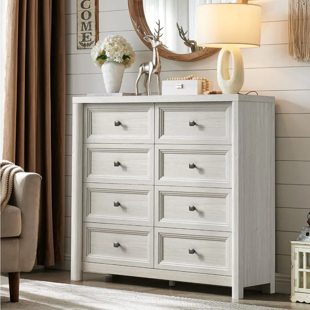 

41" Tall White Dresser, Farmhouse 8 Drawers Dressers for Bedroom, Vertical Chest of Drawers for Bedroom Nursery with Metal Handl