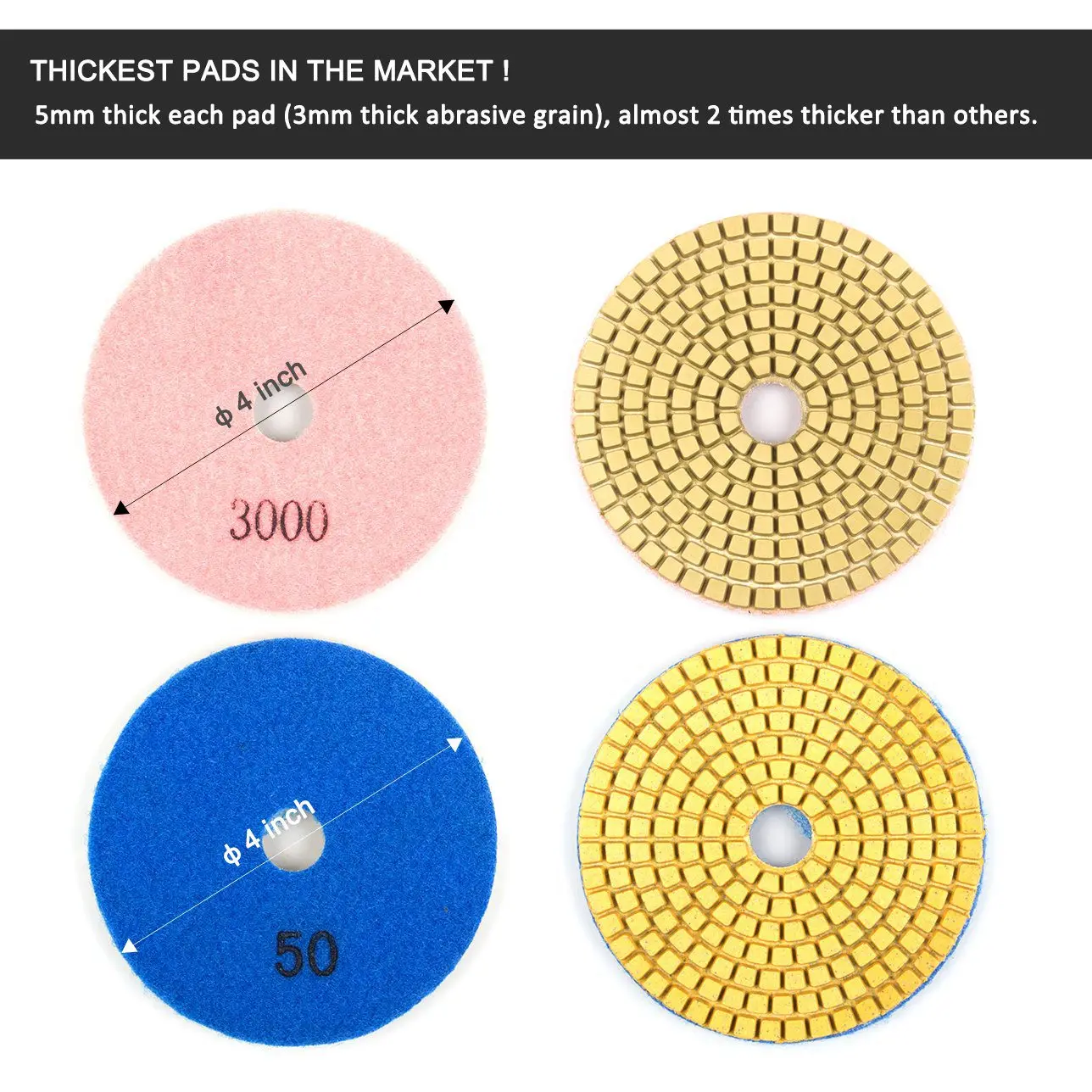 11Pcs 3 Inch 80mm Diamond Polishing Pads Kit Wet/Dry for Granite Stone Concrete Marble Polishing Use Grinding Discs Set