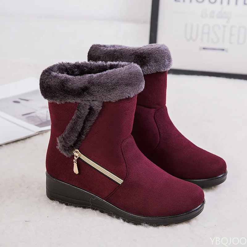 Nuevas botas de nieve cálidas de invierno para mujer, botas de algodón gruesas resistentes al desgaste informales simples y cómodas con cremallera lateral de gran tamaño para uso diario