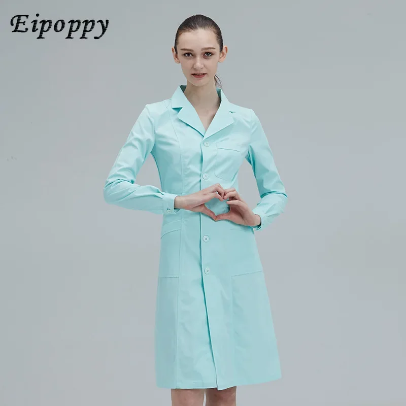 

Nurses' Uniform Beauty Salon Beautician Doctor's Overall Women's Long-Sleeved White Gown Work Clothes Winter