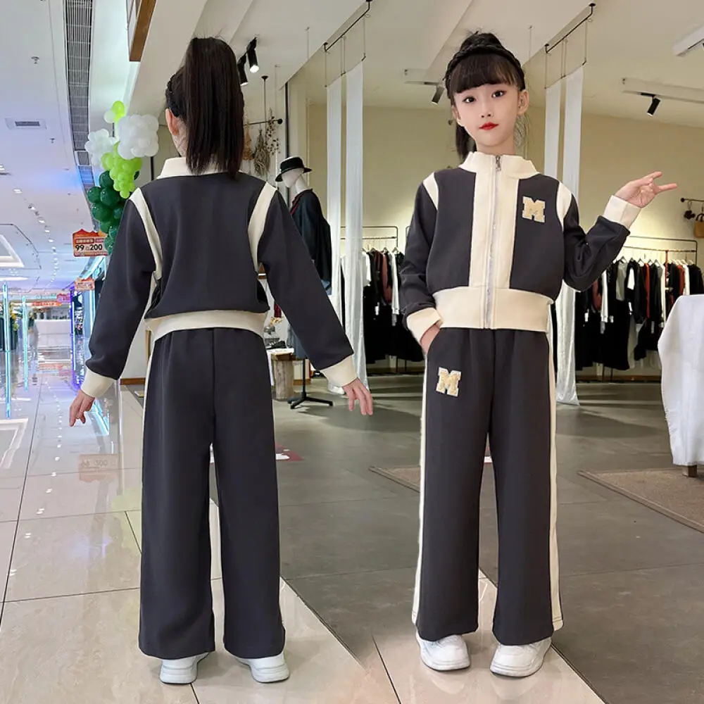 

Kawaii модная рубашка на молнии для девочек, пальто, брюки, студенческая осенняя повседневная толстовка с героями мультфильмов, длинные штаны, комплект из 2 предметов, детская одежда