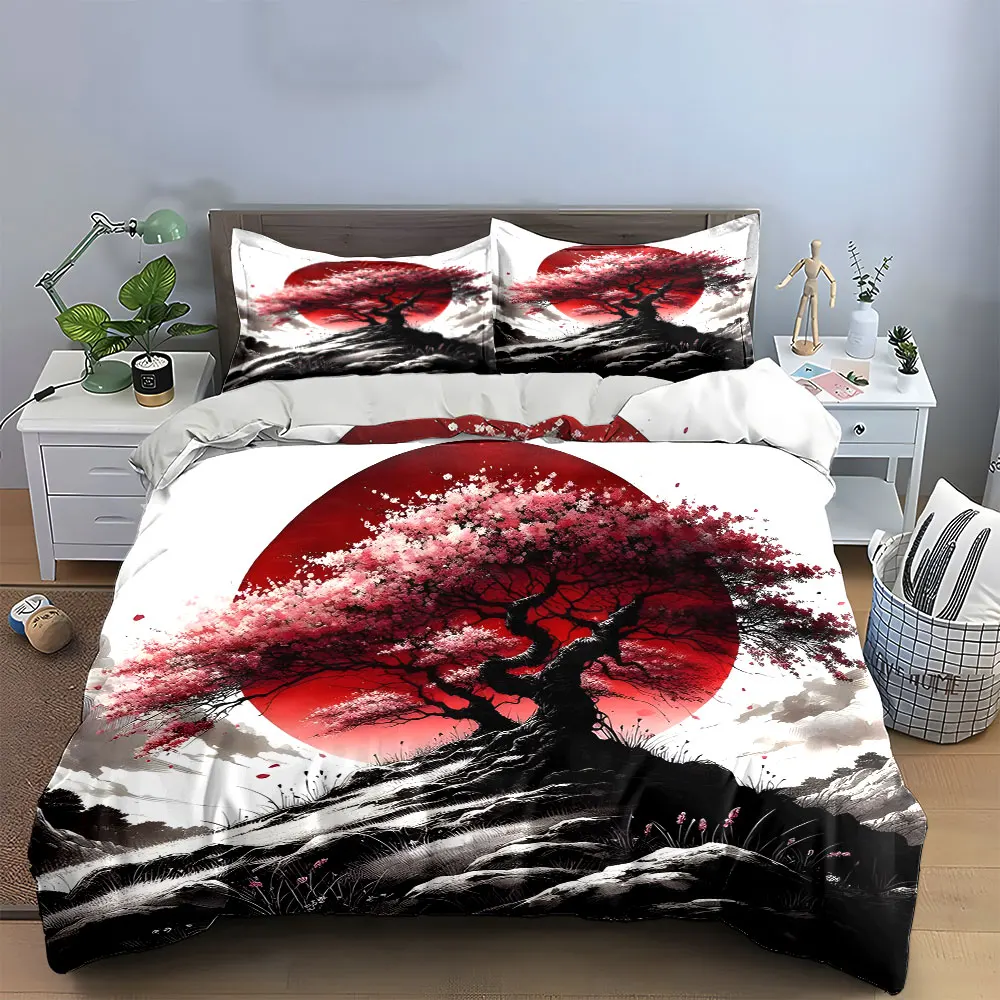 Cherry Blossom Art Set Decorations Bedding Set with 1 Duvet Cover 2 Pillowcases Single Double King Queen, Gift