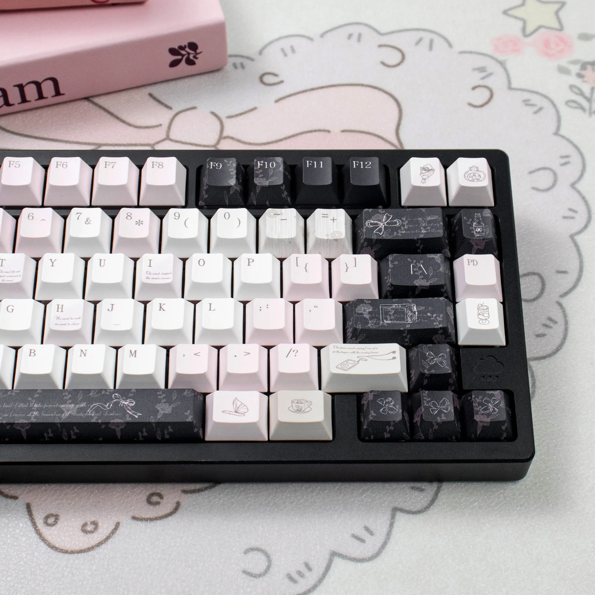 Pink Cute Keycaps Dye-sub Cherry profile PBT keycaps sets Customized Girls key caps For MX 61/68/96/104 Mechancial keyboard