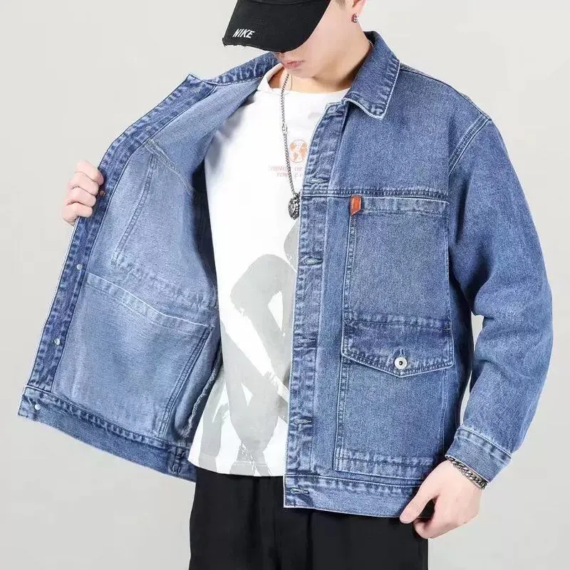 Men's Workwear Denim Jacket Autumn Winter Multi-Pocket  Welding Anti-Scald Wear-Resistant Workwear Jacket Youth Style