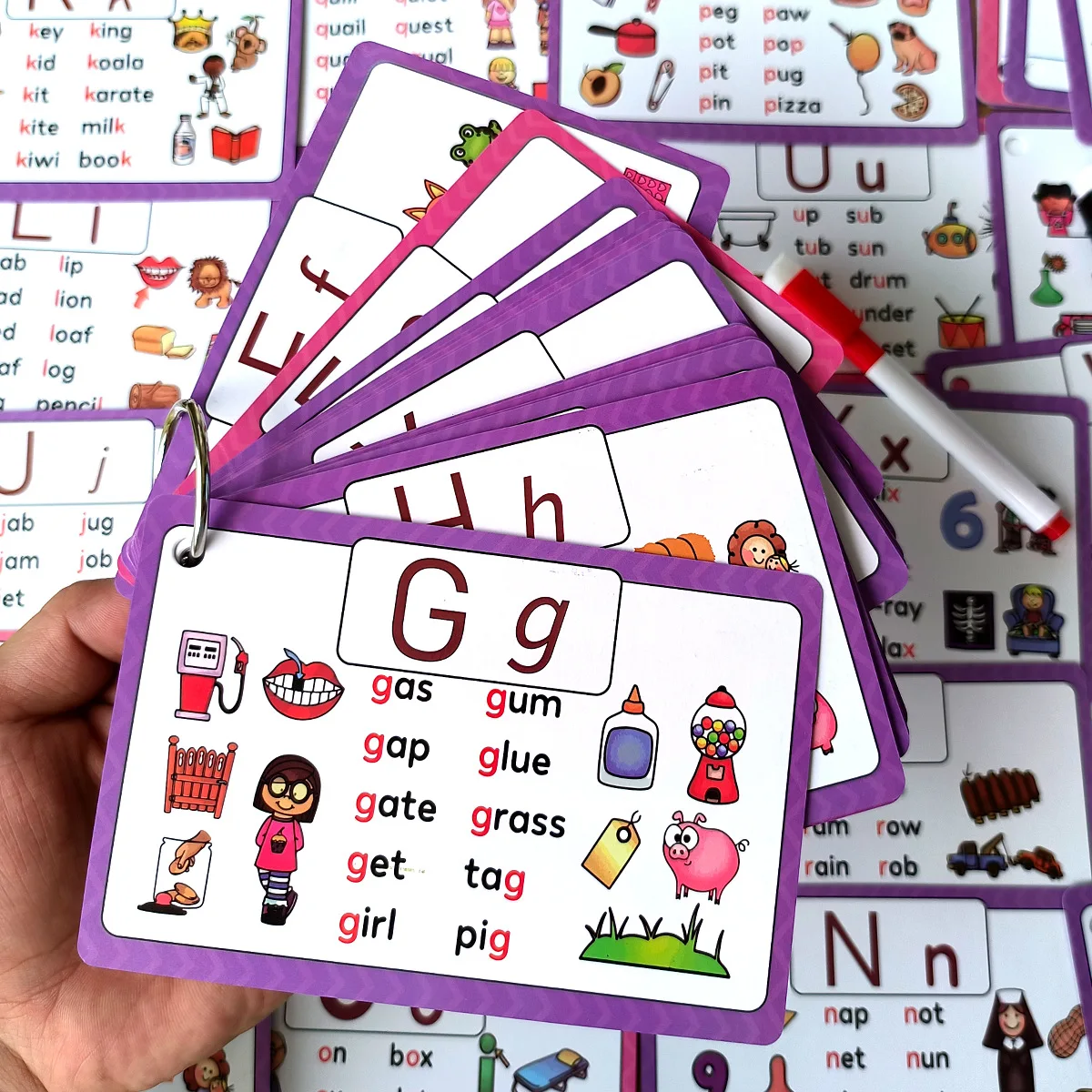 English Word Flashcards Natural Phonics Early Childhood Alphabet Erasable Cards Puzzle Activities Interactive Learning Tools