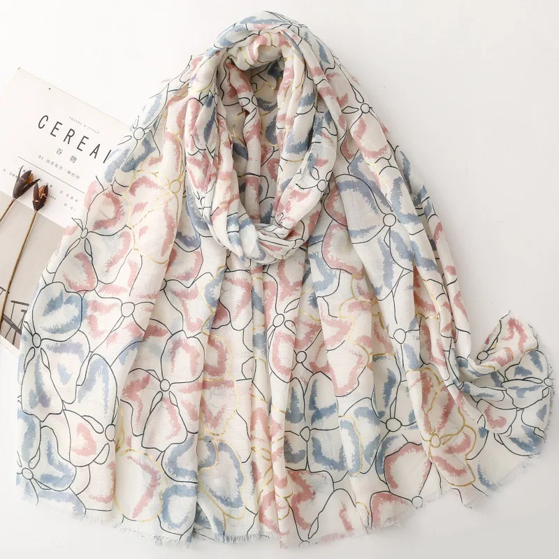 2026 Lurex Glitter Petal Floral Fringe Viscose Soft Scarf Cotton Shawls Women Perfect for Travel Casual Muslim Hijab 180*90Cm