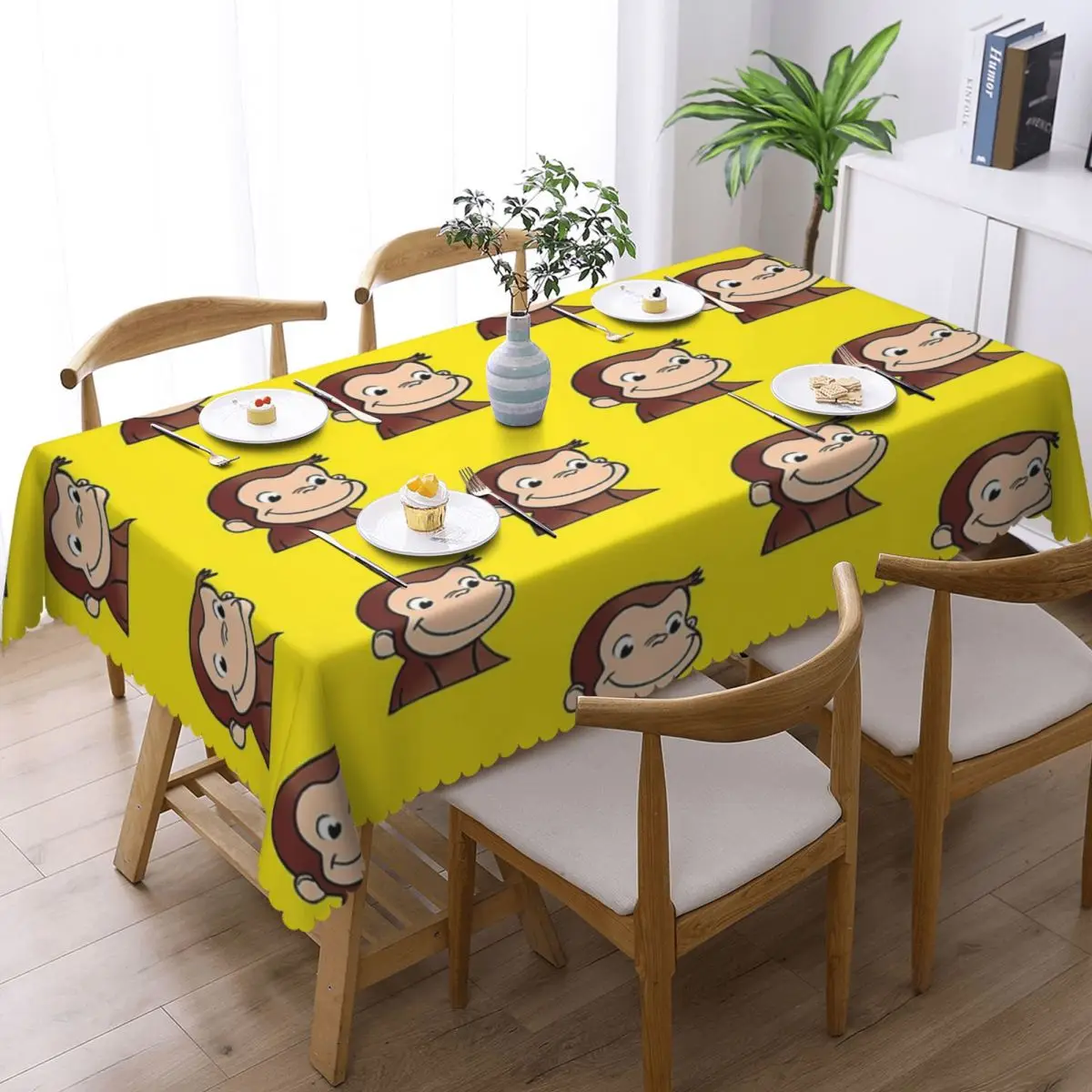 Curious George Backpack Customized Rectangular Waterproof Oilproof Tablecloth Table Cover for Dining Events Table Cloth