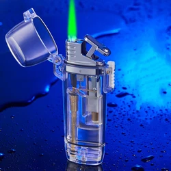 Transparent Waterproof Gradual Green Flame Butane Gas Lighter Outdoor Windproof Creative High-beauty Gadgets Smoking Accessories