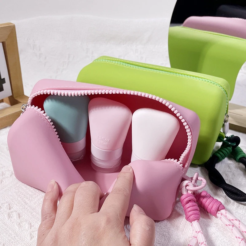 5pcs Makeup Bags Silicone Solid Waterproof Protable Light Storage Bag Mix Color