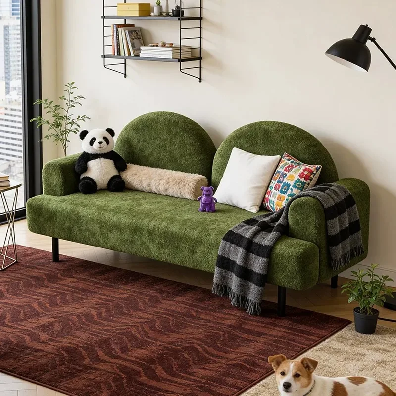 Medieval Style Fabric Sofa Straight Row Double Seater Small Apartment Living Room Leisure Couch for B&B Clothing Store