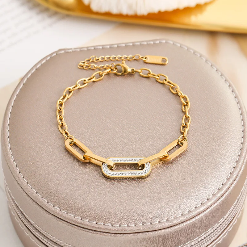 316L Stainless Steel New Fashion Upscale Jewelry Hip Hop Punk Densely Embedded Zircon Charm Thick Chain Bracelets For Women