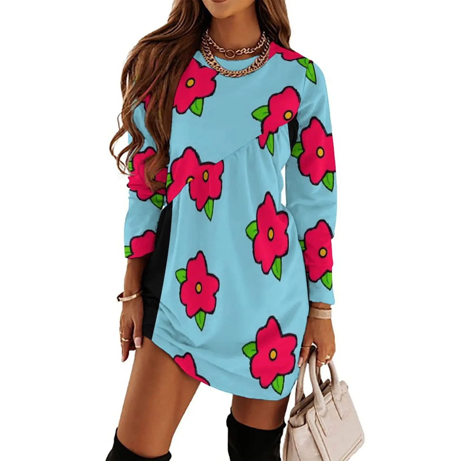 

King Size Homer Muumuu Flower Long Sleeved Dress women long dresses Women"s clothing party dresses woman