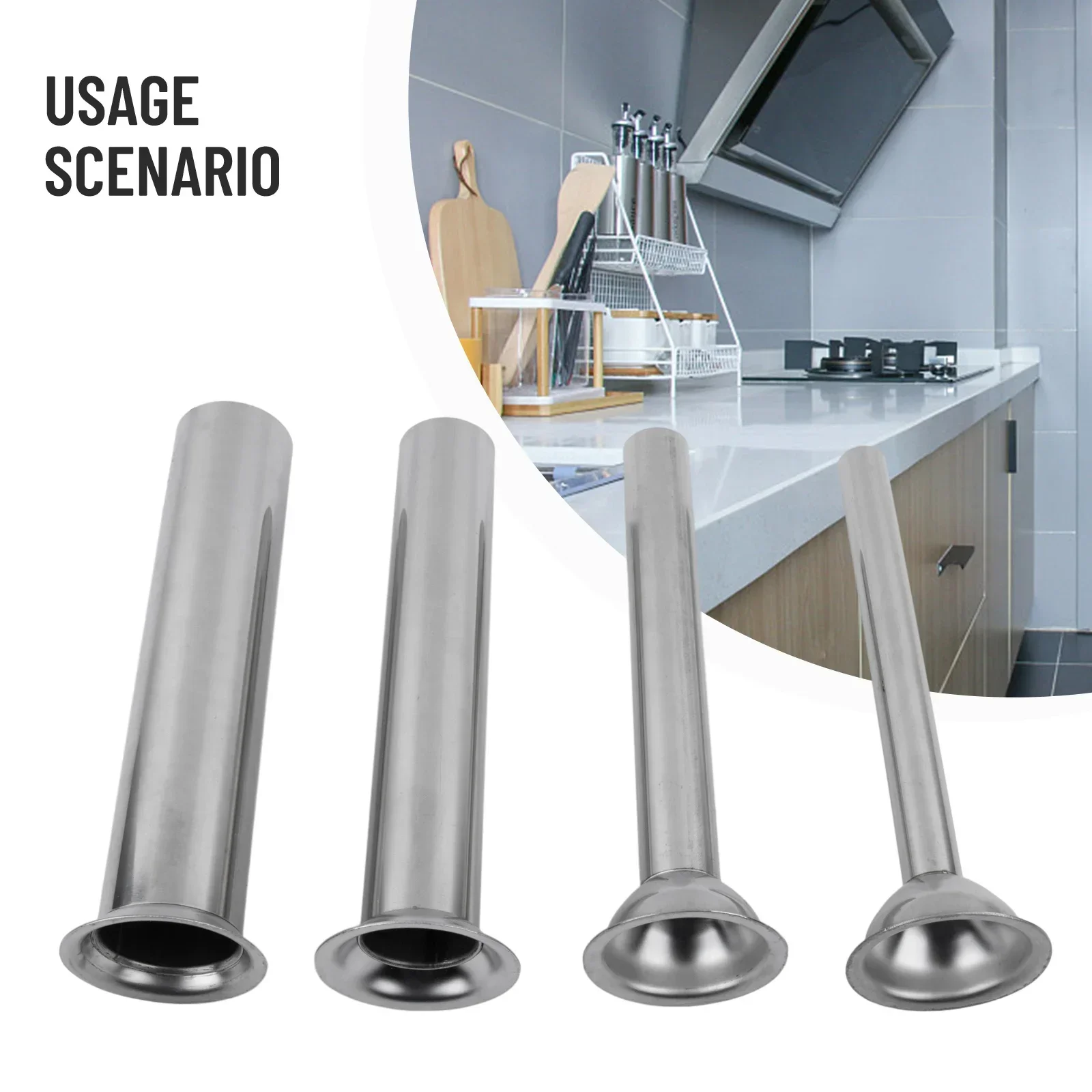 4-pack Stainless Steel Meat Grinder Sausage Filling Tube Meat Stuffing Tube Filling Tube Funnel Mouth Spare Part About 185-190mm