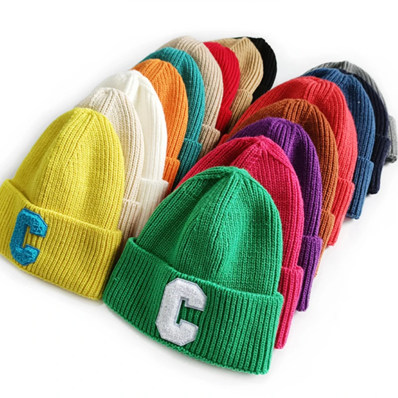 Multi Color C Letter Beanie Cap Unisex Knitted Hat Outdoor Thick Warm Sport Ski Knitted Hats Hip Hop Casual Bonnet Caps
