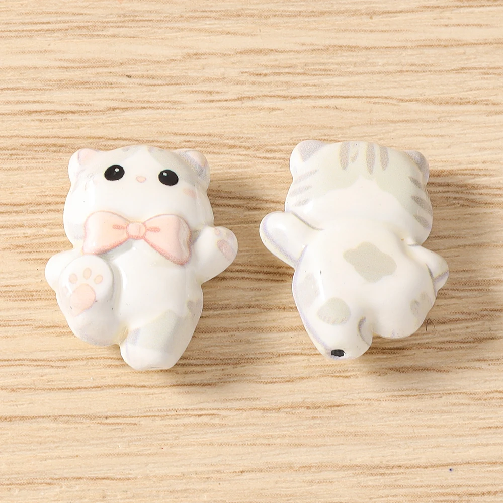 Tusember 5 Stück 15*19mm Niedliche Kawaii Keramik-Katzen-Anhänger Perlen für Schmuckherstellung Armbänder Halsketten DIY Mädchen Geschenke – Detail 6