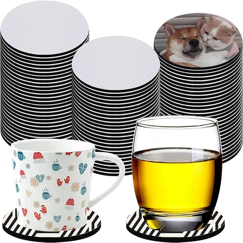 80 posavasos de taza en blanco de sublimación a granel, estera de taza redonda en blanco de 4x4 pulgadas de goma para impresión de prensa de calor de transferencia por sublimación-A22G