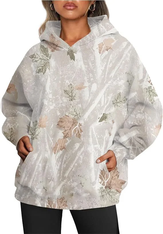 New Autumn winter women fleece hoodie fashion 3D camouflage leaf print loose pullover hoodie sweatshirt