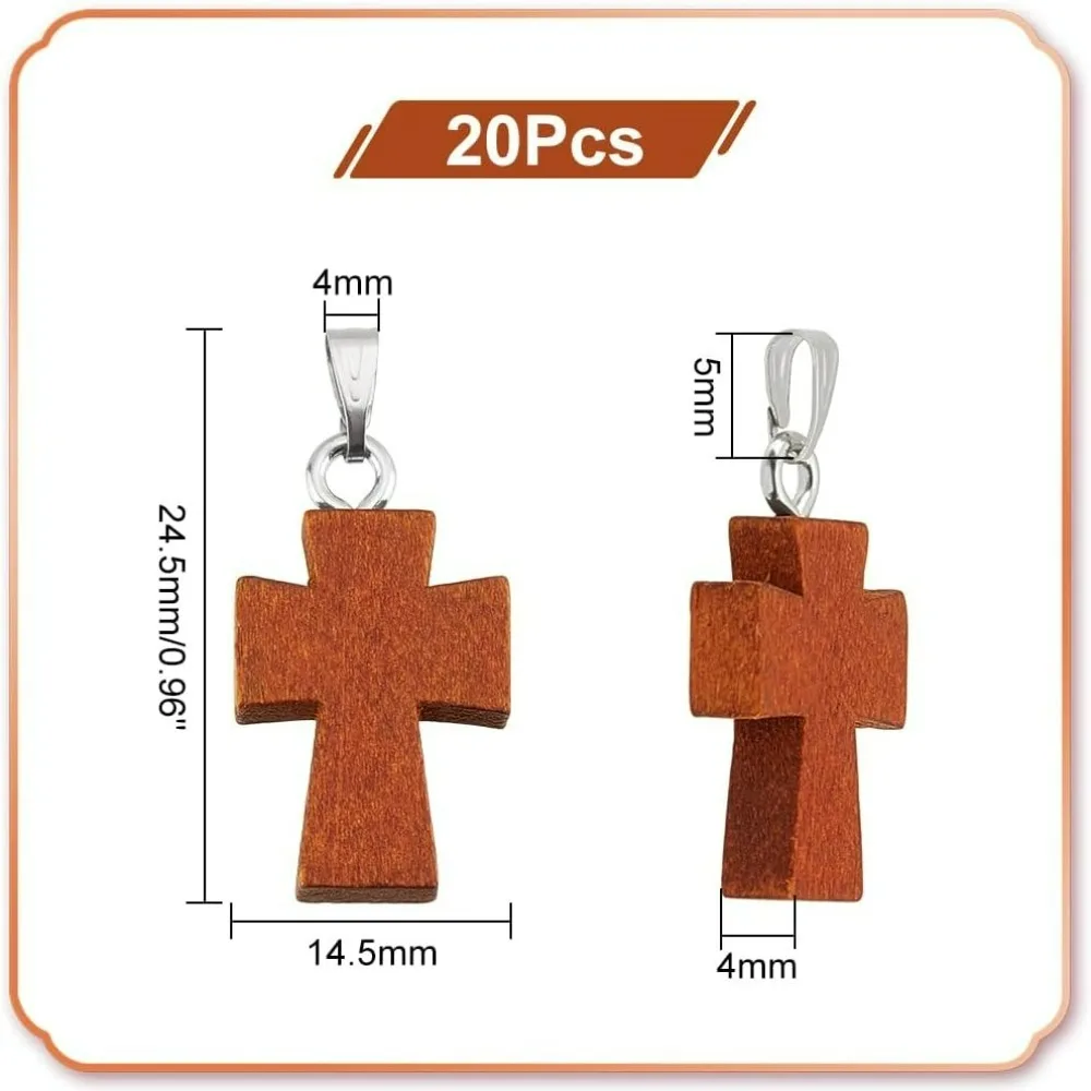 20pcs Wooden Cross Charms Mini Cross Pendants Wood Dyed Pendants Wood Cross Necklace for Easter Thanksgiving Eid Mubarak Ramadan