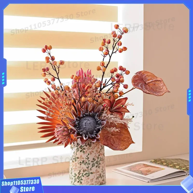 Wabi Sand Wind Emperor Style Artificial Flower Arrangement Bionic Fake Plants for Living Room Entrance Decor Advanced