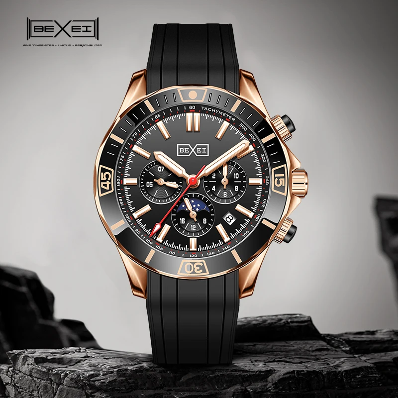 Bexei 9213 Automatic Mechanical Man Watch Rotating Chronograph Bezel Luminous Calendar Month Waterproof Men's Luxury Watch