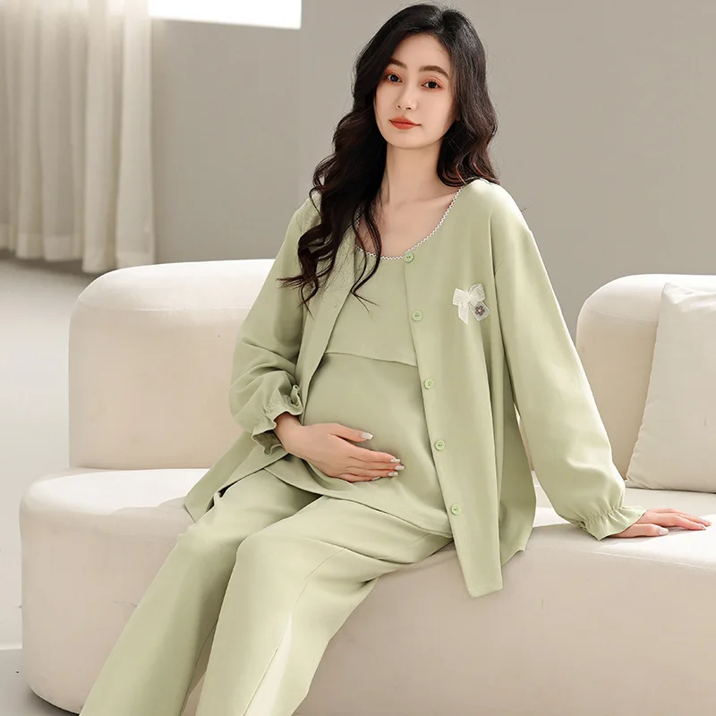 100% хлопок, тонкая легкая марля, комплекты одежды для сна для беременных и кормящих мам, халат с точечным принтом, пижамный костюм, одежда для беременных женщин, беременность