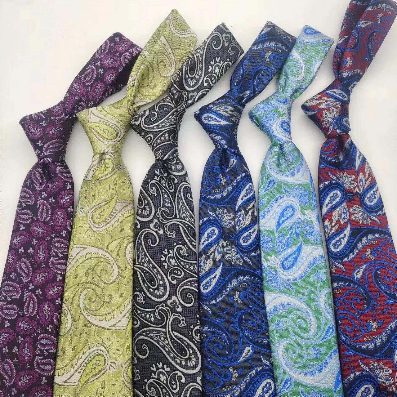 

2024 New 8cm Long Neck Ties For Men Formal Dress Polyester Woven Vintage Neckties Casual Cashew Green Brown Tie Neckwear Cravat