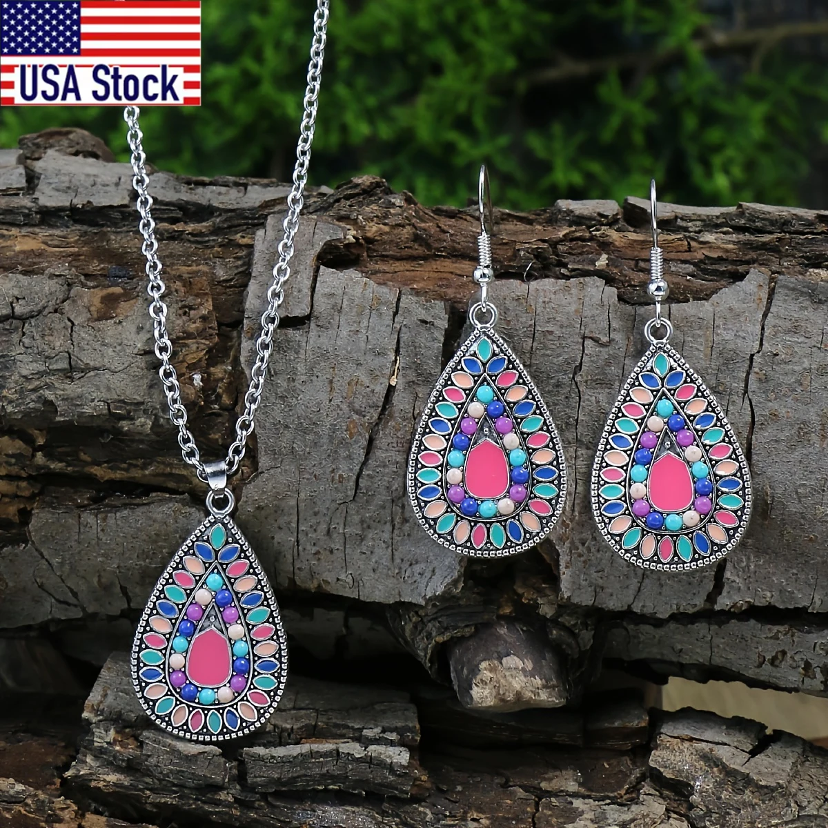 Ensemble de bijoux Boho en forme de goutte d'eau, collier et boucles d'oreilles élégants, 3 pièces/ensemble