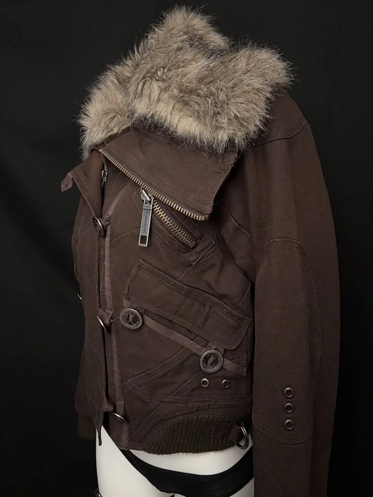 ユニークなレトロオートバイ Jaet オリジナルデザイン Y2K ハイエンドフィールトップ Sve ロングフード付きレギュラーフィットコットンアウター