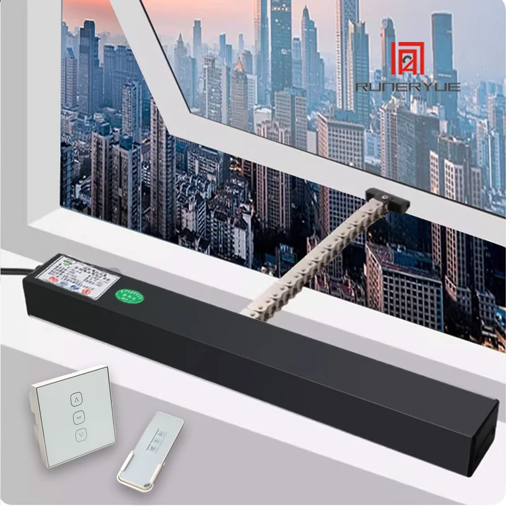 

Automatic Single Chain Black Window Closers Running Trip 300-1000mm,DC24V Motorized Window Opener AC Input Power with Low Noise