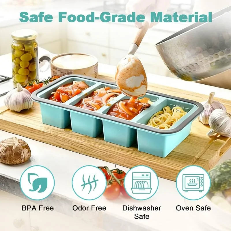 Silicone Food Freezers Tray with Lid，Soup Ice Cube Mold Large Food Container for Meal Prep, Freezing Sauces,Broth, Leftovers