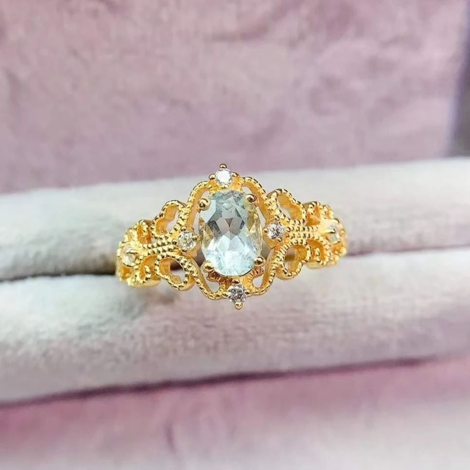 Natural Topaz Ring 925 Silver Vintage Lace Design Oval Cut Topaz Silver Ring with Certificate for Women Anniversary Gift